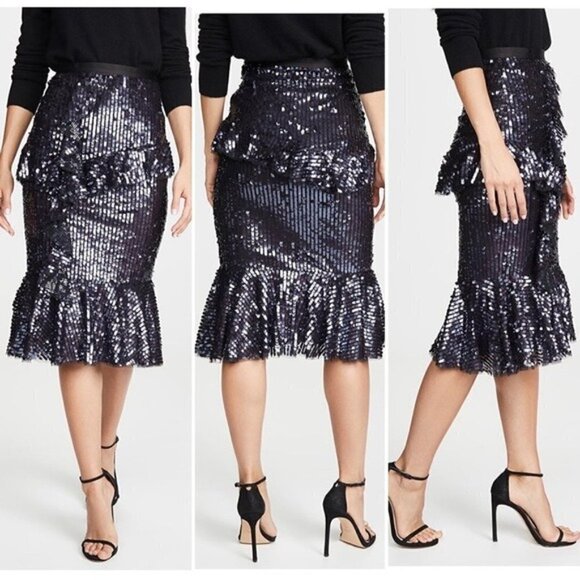 Needle & Thread Skirt New Sequin Scarlett Midi Skirt in Graphite Size 2 nwt - Picture 11 of 15